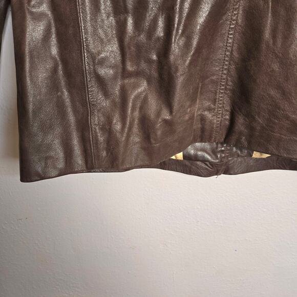Vintage Leather Jacket Size S Brown 90's Going Out Capsule Wardrobe Classic - Picture 8 of 15